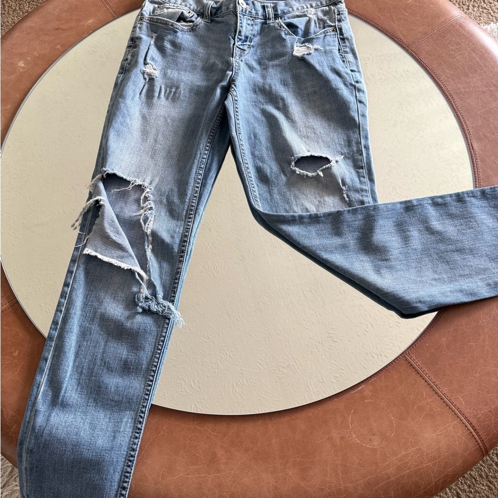 Aeropostale Women's Distressed Skinny Jeans - Kylie Boyfriend-Light Blue